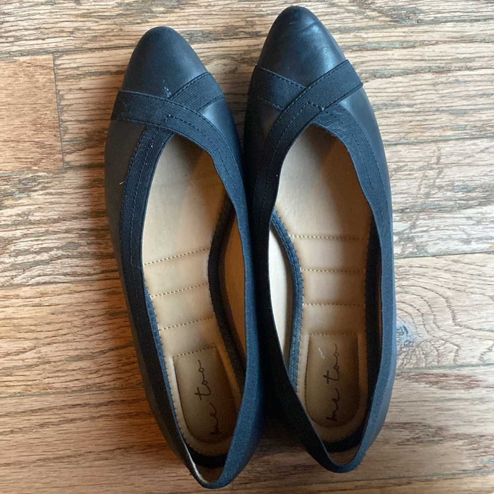 Me Too Reign Leather Ballerina Shoes Pointed Toe Flats Black Comfort 10M New